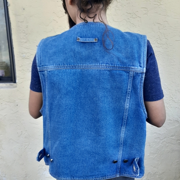 Vintage Denim Jean Vest Lizwear Claiborne L 80 90 - Picture 4 of 9